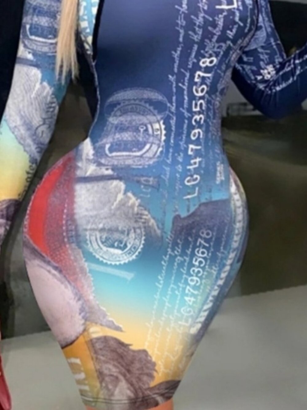 Women blue and red Benjamin Franklin Long-sleeved Midi Dresses. Sizes M and L.